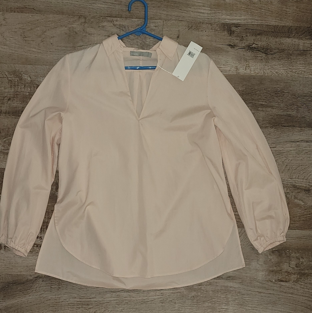 NWT! VINCE PALE PINK SIZE S LONG SLEEVE LIGHTWT 100% COTT BLOUSE - Perfect Cond